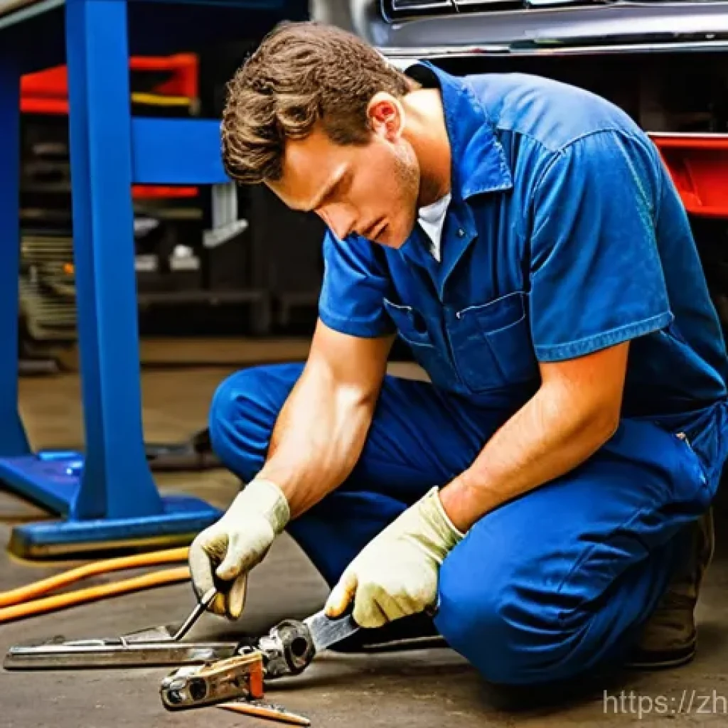 자동차정비 실기시험 불합격 원인 분석 - **Prompt:** A male automotive technician in his late 20s, wearing a standard, slightly grease-staine...