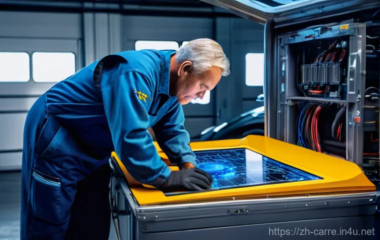 자동차정비기사 이직 사례 분석 - **Prompt:** A weathered, experienced male automotive technician in his late 50s, wearing clean, mode...